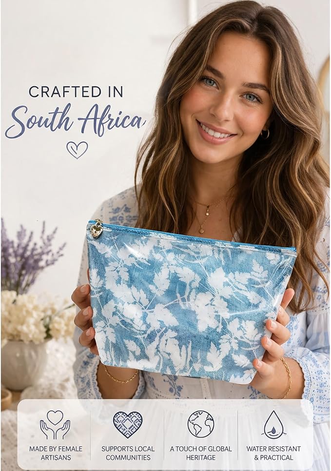 Jacaranda Living Artisan Cosmetic Bag, Handmade in South Africa, Small Waterproof Makeup Pouch with PVC Lining, Premium Travel Cosmetic Bag - Strawberry Vine Print