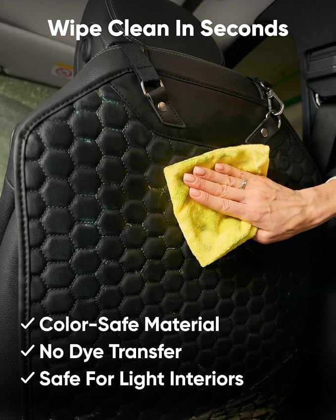 Owleys Kick Mat Back Seat Protector - Car Back Seat Cover for Kids Feet - Waterproof & Sturdy Protector for Upholstery from Dirt, Mud, Scratches and Stain (Black 2 pcs)