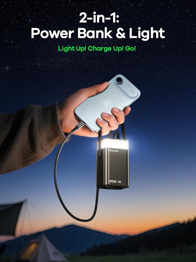 65W Power Bank 40000mAh - Laptop Portable Charger Fast Charging External Battery Pack - High Capacity Power Supply with LED Light for Trip Camping & Home Compatible with MacBook iPhone - Black