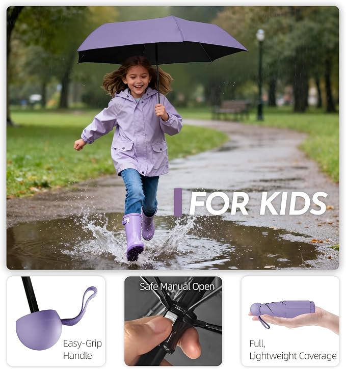 Travel Mini Umbrella Compact Small & Lightweight, UV Rain Protection, Pocket-Sized Folding Umbrellas with Quickdraw & Case for Men Women & Kids Backpack