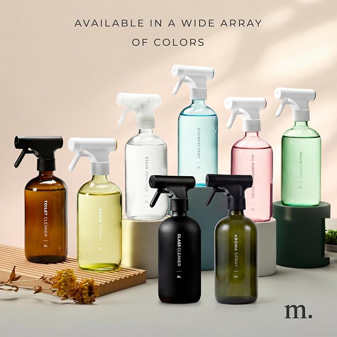 MAISONOVO Dark Green Glass Spray Bottle 16 oz Pack of 2 - Dark Green Spray Bottle for Plants with Fortified Glass & Fine Mist - Ideal for Gardening, Misting, Seedlings & Indoor Plant Care - 16 Labels