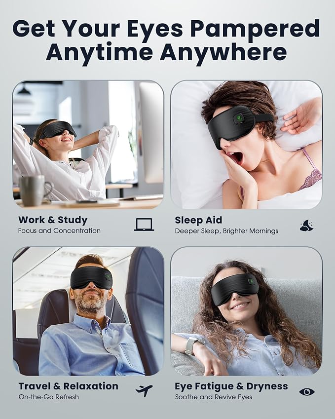 Heated Eye Mask - Cordless Eye Mask for Dry Eyes, Eye Relief, Improved Sleep, Washable Eye Heating pad for Travel and with Replaceable Shell