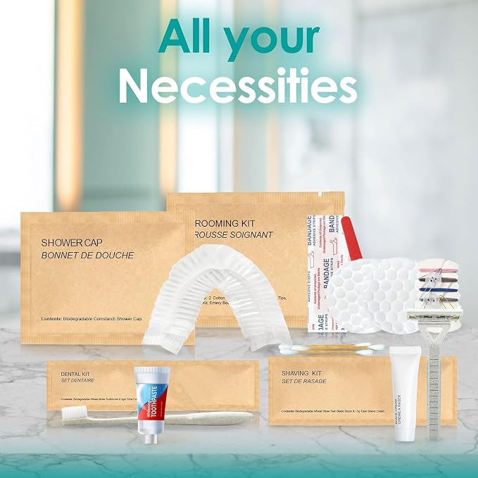 World Amenities Kraft Paper Dental Kit - Wheat Straw Toothbrush and Toothpaste Dental Care Kit (100)