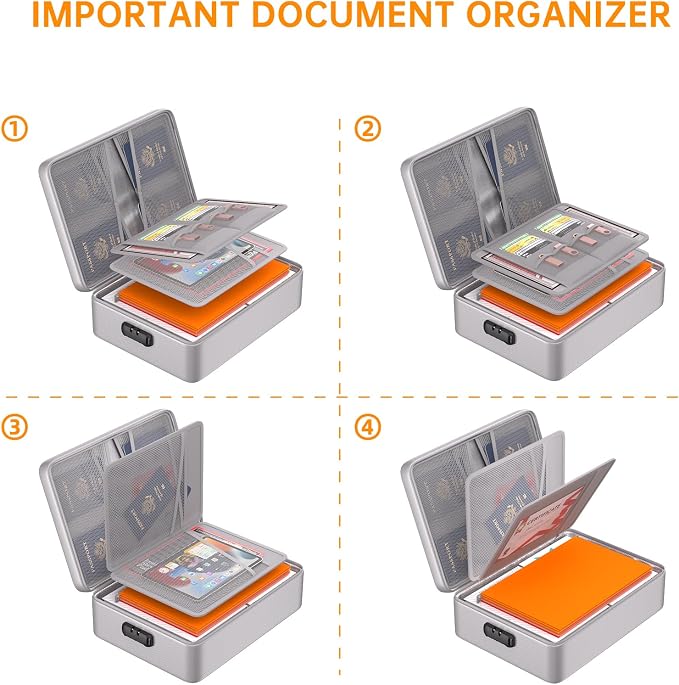 DocSafe 5200°F Fireproof Document Organizer Box with Lock, Silver (Soft) | Heat Insulated 8 Layers File Protection Bag,Water-Resistant Zipper,Portable Home Office Travel Safe Storage for Files,Laptop