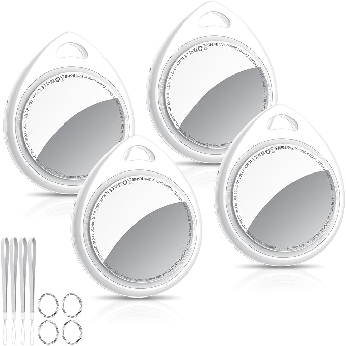 Air Tracker Tags-4 Pack, 5.3 Bluetooth Tracker Work with Apple Find My (iOS Only), 100dB Sound, Smart Tag with Keychain/Lanyard, Item Finder for Luggage/Key/Suitcase, Replaceable Battery, White