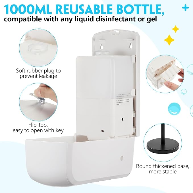 Blulu 2 Pack Automatic Hand Sanitizer Dispenser with Stand and Drip Catcher and Refillable Bottle Stand Sanitizing Station for Restaurants, Schools, Churches