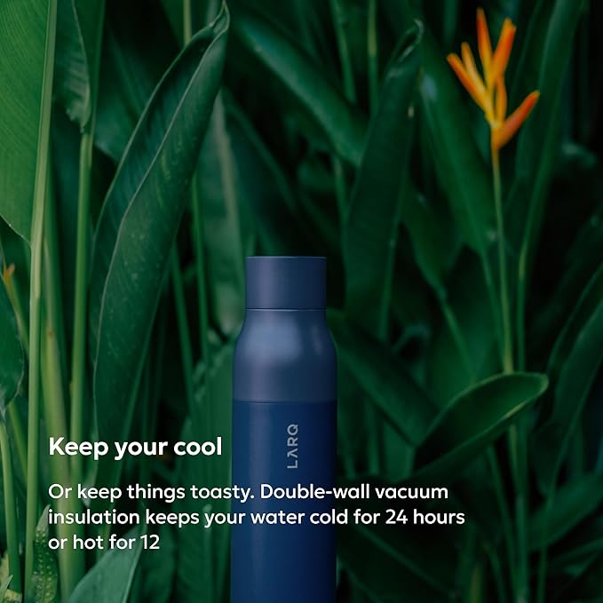 LARQ Twist Top — Reusable Insulated Stainless Steel Water Bottle, Metal Water Bottle for Men, Women, Kids, 100% Leakproof, BPA Free, No Straw — Travel, Gym, Office, School — 17 oz, Monaco Blue