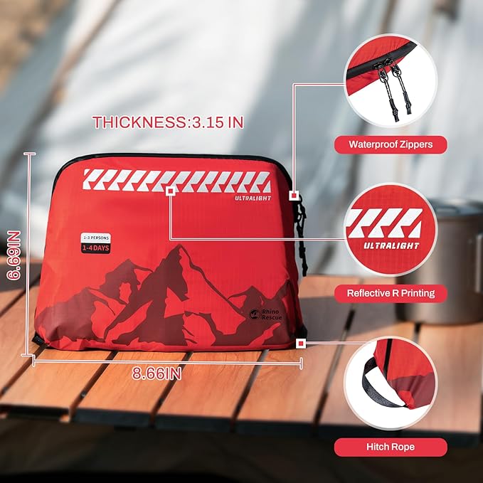 RHINO RESCUE Ultralight First Aid Kit Water-Resistent Medical Kit for Camping, Cycling, Travel, Climbing, Up to 4 Days