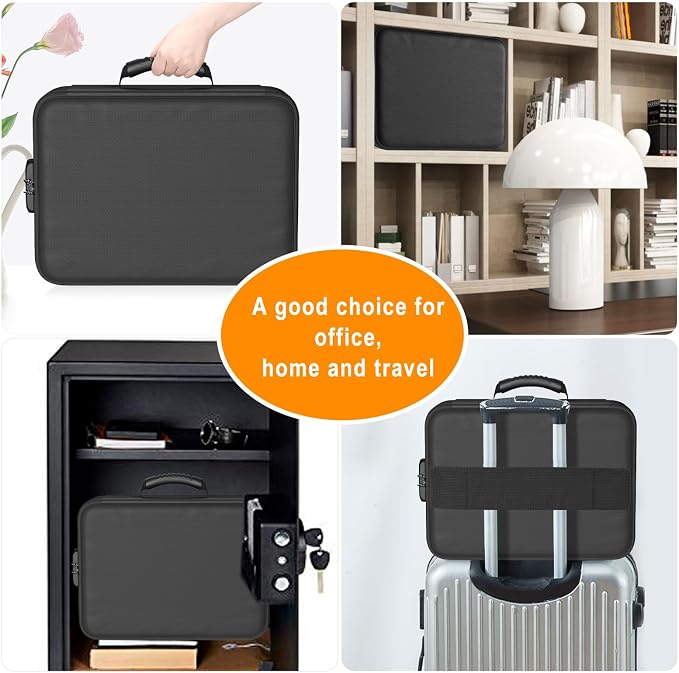 DocSafe 5200°F Document Organizer with Lock, Heat Insulated Fireproof Box | Upgraded 8 Layers File Storage Protection,Water-Resistant,Portable Home Travel Safe for Important Documents and More,Black