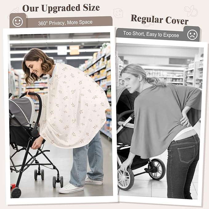 Basumee Nursing Cover for Breastfeeding Breathable Mesh 360 Full Privacy Nursing Wrap Multi-Use Breast Feeding Covers for Women Moms Feeding Essentials, Beige Branches, 1 Pack