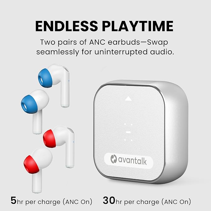 Avantalk Sky Infinity NC Auracast Wireless Bluetooth Earbuds - Long Battery Life Noise Cancelling Headphones with aptX Adaptive, Dual Pair for Airplane, Share Audio via Plug & Play Transmitter