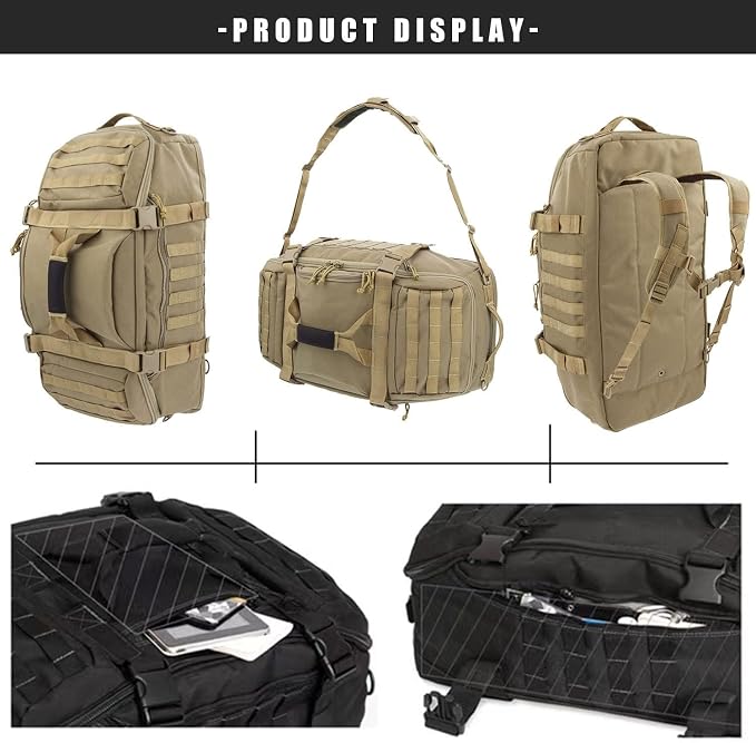 Miramrax Travel Duffle Bag Backpack for Men - Large Tactical Bags Weekender Gym Bag for Overnight Traveling Military Workout Deployment Sports (Coyote, 45L)