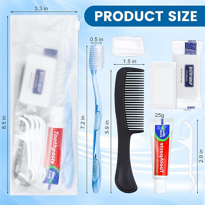 50 Sets Personal Hygiene Kit Basic Toiletry Kits Homeless Supplies Bulk Bundle with Bulk Hotel Amenities Kit, Include Cotton Pads, Cotton Swabs, Nail File (Paper Sticks)
