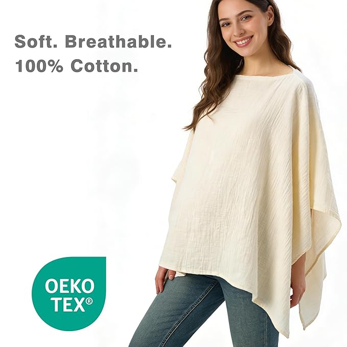 Muslin Nursing Cover for Breastfeeding – 360° Full Privacy & Comfort, Soft Breathable Cotton, Multi-Use Cover for Baby Car Seat & Stroller, Gift Box Included (Warm Oat & Khaki)