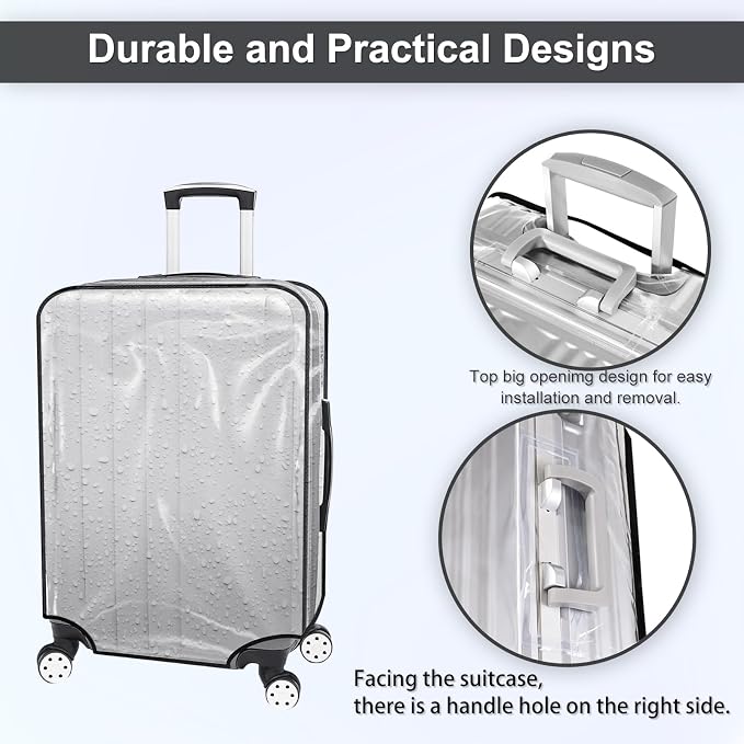 30 Inch Clear Suitcase Cover for Luggage TSA Approved Heavy Duty Waterproof PVC Protector Prevents Scratches Damage for Wheeled Travel Luggage