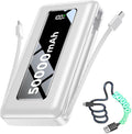 Power Bank, 50000mAh Travel Camping Essential Portable Charger with Built-in USB-C & iOS Cable, 22.5W PD Fast Charging Battery Pack, for iPhone 17/16/15, MacBook, Android – Pearl White