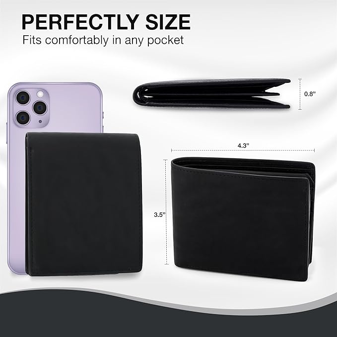 ROGUE WALLET Mens Leather RFID Blocking Wallet for Men - Genuine Top Grain Cow Leather Bifold, 12 Credit Card Slots, 2 ID Windows, Traditional Hip Pocket Billfold - Secure RFID Protection (Black)