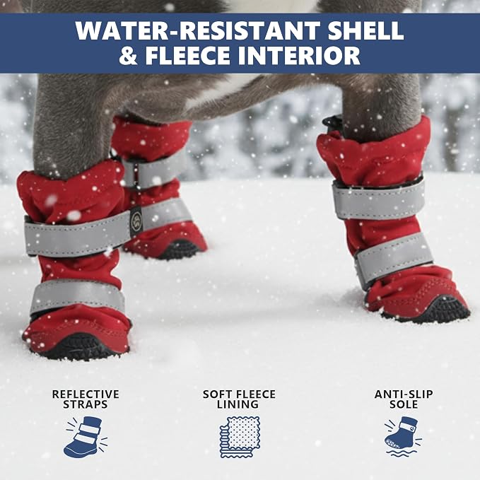 Spark Paws Dog Rainboots, Waterproof Dog Shoes for Medium to Large Dogs, Non Slip, Dog Booties and Paw Protectors - 4PCS Doggie Hiking Boots with Reflective Straps - Red, Size 5