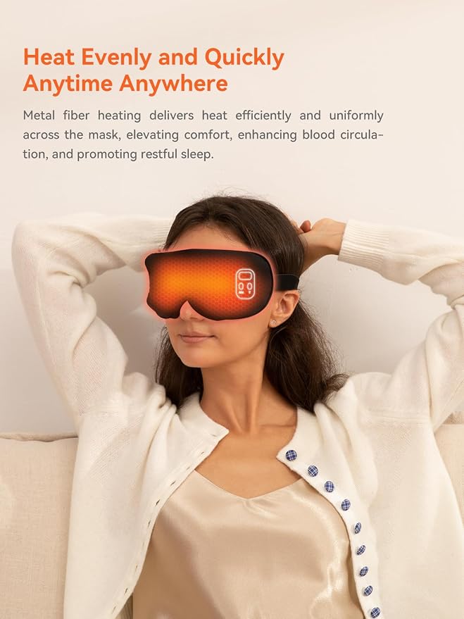 Heated Eye Mask for Dry Eye Relief, Cordless Warm Compress Sleep Mask with 4 Heat Settings & Timer, Rechargeable Silk Eye Warmer for Migraine, Travel, Women Men Black