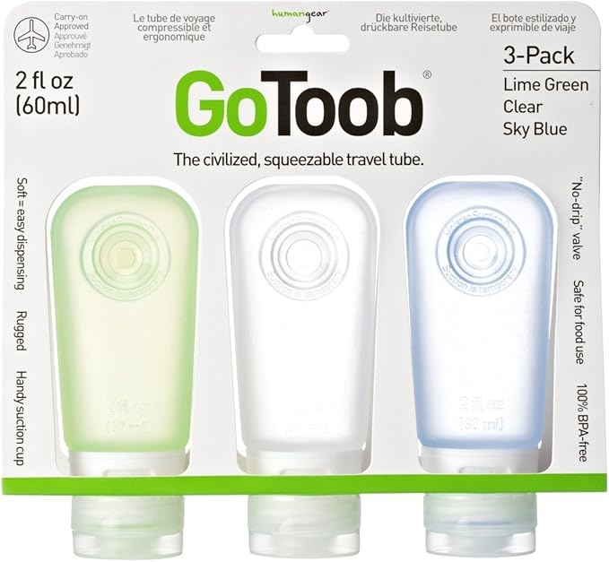 humangear GoToob Refillable Silicone Travel Size Bottles with Locking Cap for Women, 3pks