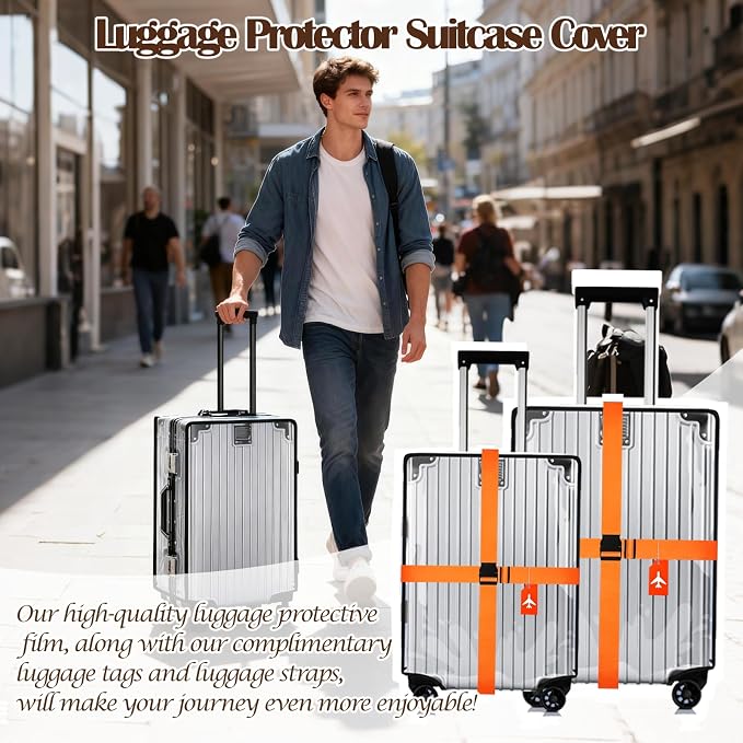 3 PCS Clear Suitcase Covers for Luggage, 20" 24" 28" Luggage Protector Suitcase Cover TSA Approved Waterproof Transparent PVC Protector (20"+24"+28")