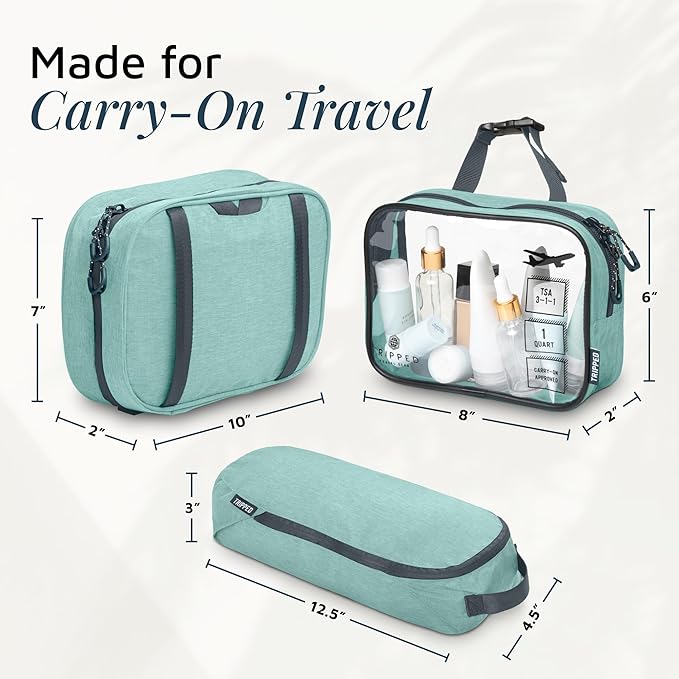 Toiletry Bag Kit 3 Piece Set: Hanging Travel Toiletry Bag + 311 TSA Cosmetic Liquid Bag + Accessory Organizer Pouch