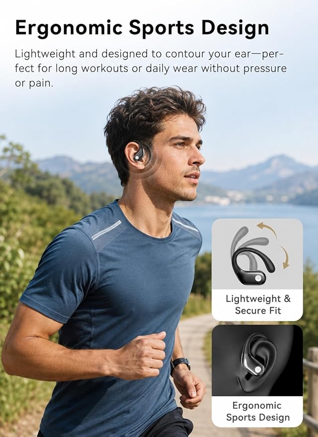 jaddsa Wireless Earbuds, Bluetooth 5.4 Sport Headphones with Smart Charging Case, ENC Noise Cancelling, Ear Buds with IPX7 Waterproof & Bass Stereo Sound for iOS, Android – Mattle Black