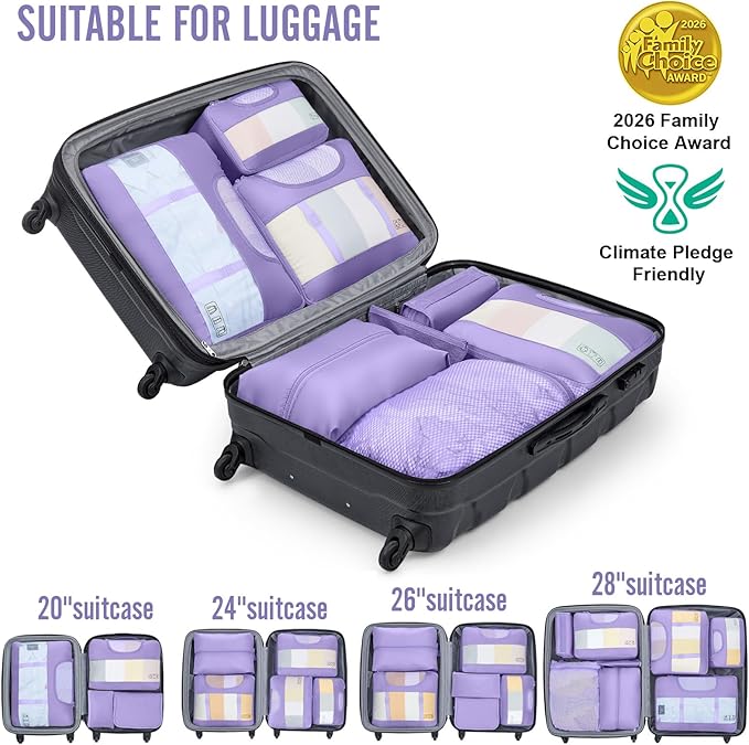 Veken 8 Set Packing Cubes for Travel Essentials, Suitcase Organizer Bags in 4 Sizes, Carry-On Luggage Accessories with Large Laundry Bag & Passport Holder, Must-Have for Airplane, Road Trip & Camping