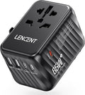 LENCENT International Travel Adapter, 65W GaN3 Universal Fast Charger with 2 USB A + 3 Type C PD, Worldwide Power Adaptor for Phones,Laptops, All in One Travel Essentials for EU/USA/UK/AU, Black