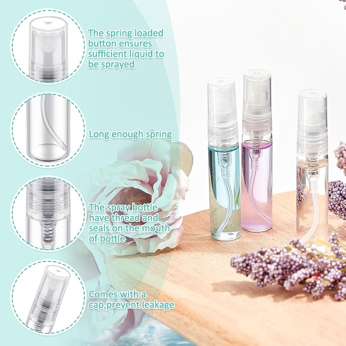 Zhehao 1 Pcs Mini Spray Bottles 5 ml Clear Glass Perfume Bottles Refillable Fine Mist Perfume Atomizer Portable Empty Sample Containers for Cleaning, Essential Oils, Travel (Clear Cap)