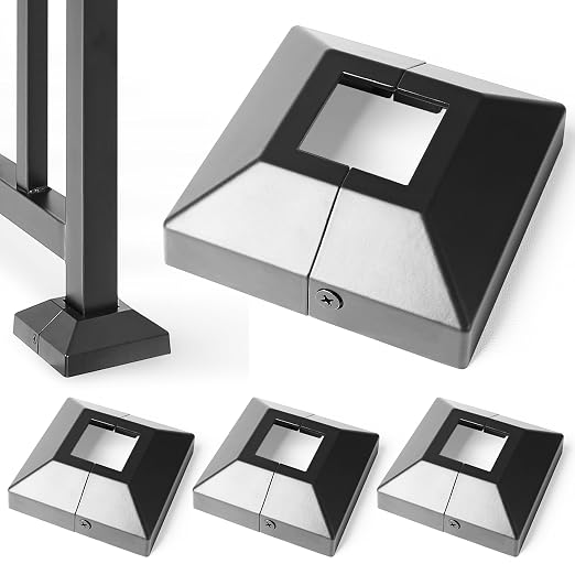 1.5" Post Base Cover, Split Type Post Skirt, for Indoor/Outdoor Iron Deck Railing, Stair Post Base Decorative Post Covers Skirt (4Pack-Black)