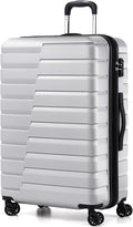 Coolife Expandable Large Checked Luggage with Spinner Wheels, Hard Shell Suitcase TSA Lock Rolling Travel Luggage 28-inch,Silver