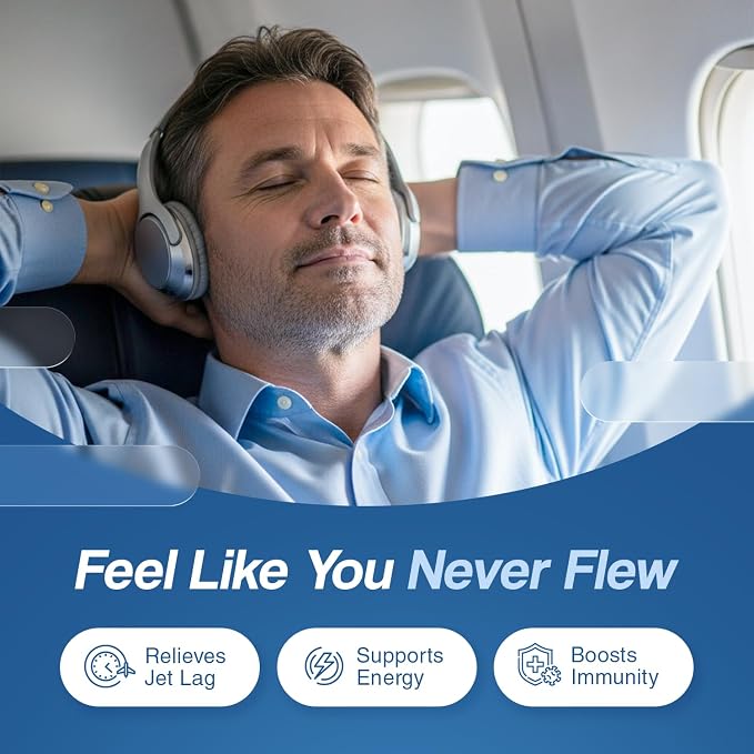 Jetlag Relief Pills, Jet Lag Remedy for Travel, Travel Supplement for Energy, Immune, Digestion Support - Long Flight Essentials | Made in USA, No Caffeine & Melatonin - 2 Flights Kit