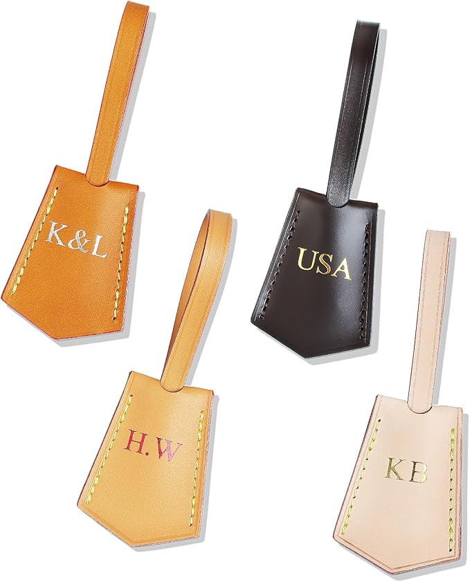 Vachetta Leather Personalized Luggage Tags Customized Charms for suitcases Monogram Tags Initials on Tags Premium Leather Unique Travel Gifts for Speedy Neverfull Handbags(Model B)