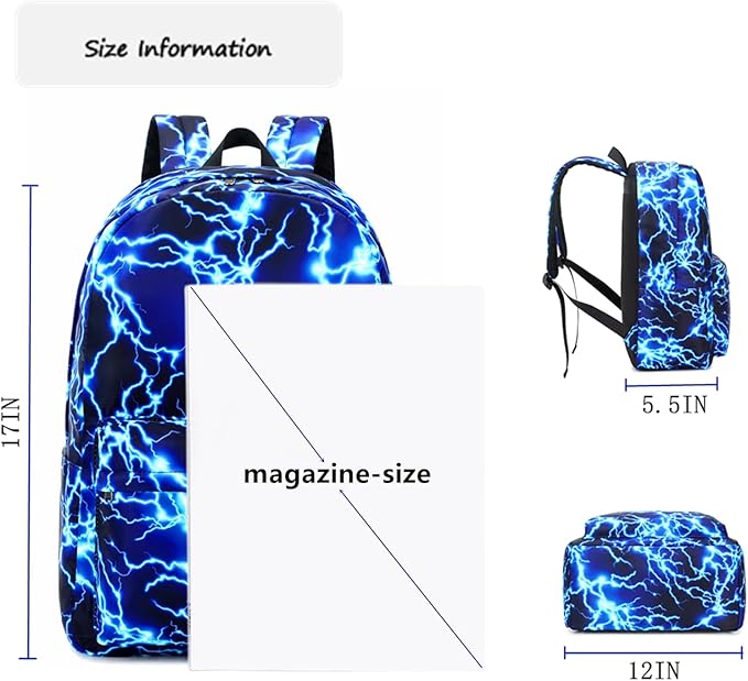 mezhsa Boy School Backpack Elementary Middle Lightning Bookbag Laptop Teenager Waterproof Lightweight 17 Inches (1-Blue)