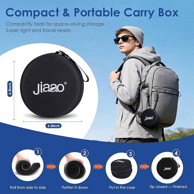 jiaao Travel Pillow Memory Foam Neck Pillow for Airplanes with Adjustable Neck Support, Includes Eye Mask, Earplugs & Storage Bag - Perfect for Flights, Road Trips, and Trains