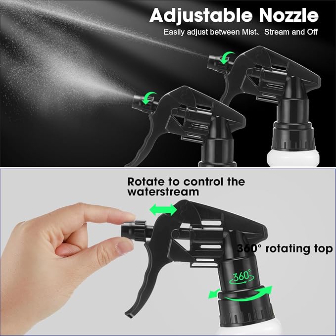 meekoo 12 Pcs 32 oz Plastic Spray Bottles Heavy Duty Spraying Leak Proof Mist Empty Water Bottle for Pets Cleaning Solutions Planting Spray Alcohol with Label Adjustable Nozzle (Black)