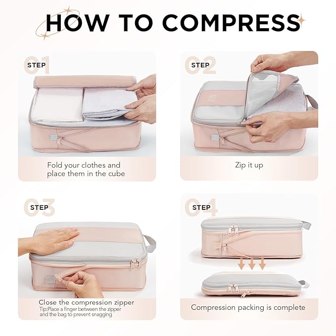 4 Set Compression Packing Cubes for Travel Essentials,Compressible Expandable Packing Cubes for Suitcase,OlarHike Luggage Garment Bags for Travel,Handy Helper for Organizing Clothes(Beige)