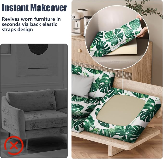 8Pcs Stretch Patio Cushion Covers, Outdoor Couch & Sofa Replacement Slipcovers for Patio Furniture Cushion Covers, Washable Reusable Furniture Protector