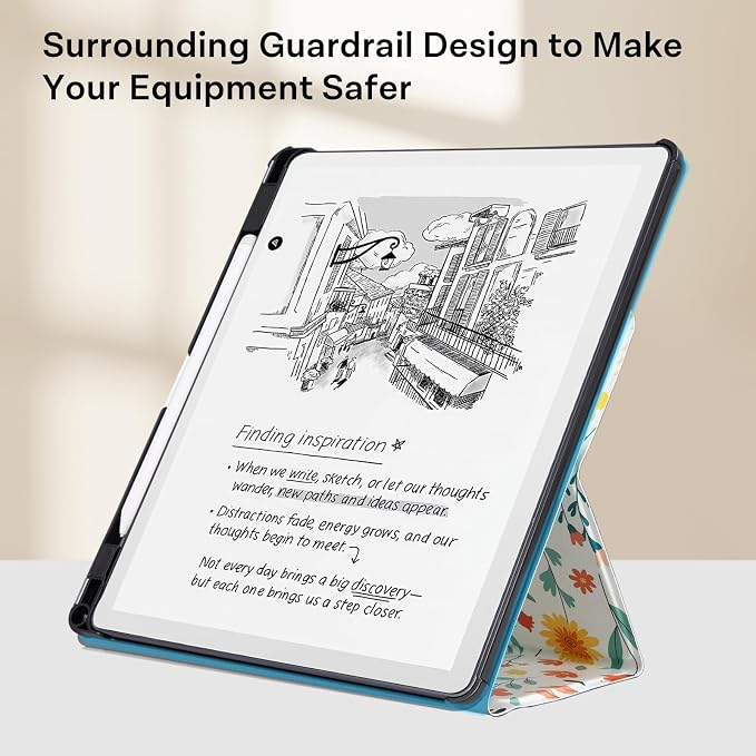 CoBak Case for 11" Kindle Scribe 3rd Generation 2025, Kindle Scribe Colorsoft with Two Viewing Angles - All New PU Leather Cover with Auto Sleep Wake, Pen Holder. Flower Sea