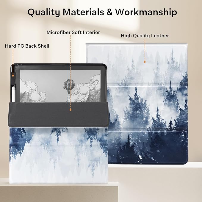 CoBak Case for 11" Kindle Scribe 3rd Generation 2025, Kindle Scribe Colorsoft with Two Viewing Angles - All New PU Leather Cover with Auto Sleep Wake, Pen Holder. Forest