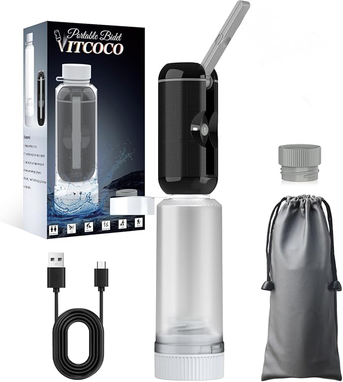 Portable Bidet for Travel, VITCOCO Waterproof Electric Travel Bidet Sprayer,Rechargeable High Pressure Handheld Bidets for Personal Hygiene Cleaning,Black