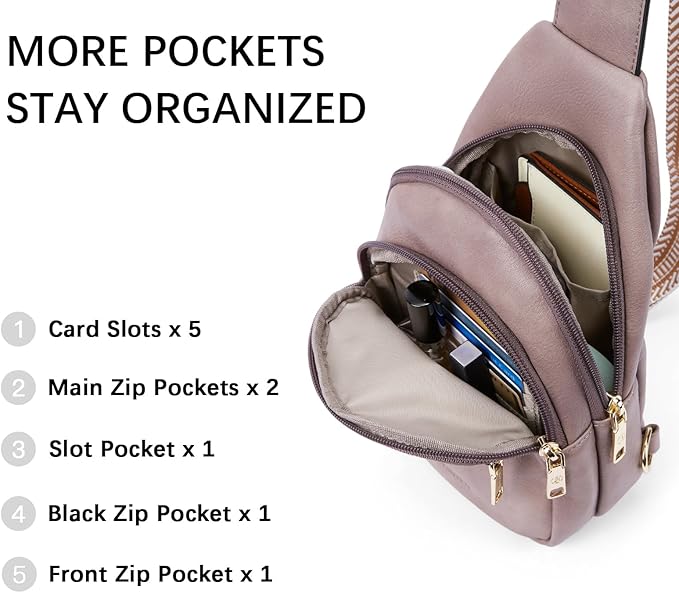 BOSTANTEN Sling Bag for Women Leather Crossbody Bags Fanny Pack Chest Bag for Travel
