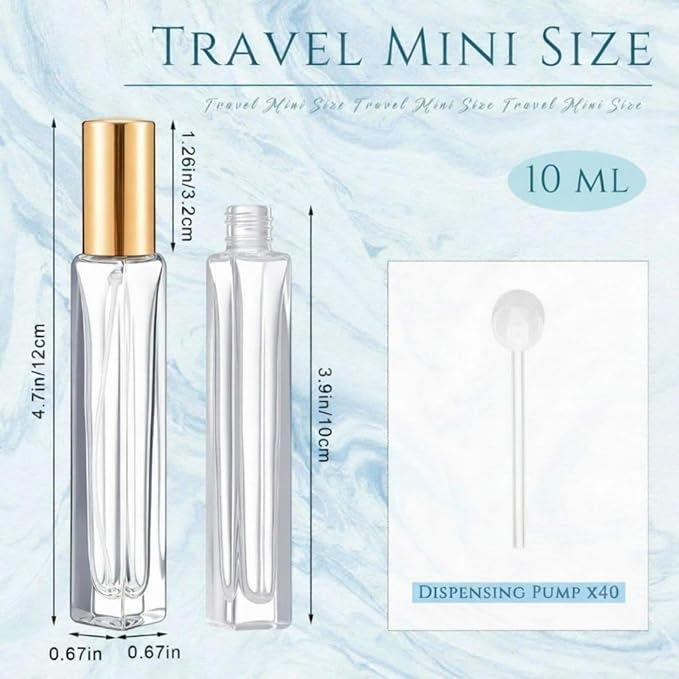 Domensi 40 Pcs 10/15/20/30 ml Perfume Travel Refillable Glass Bottles Spray Bottle Perfume Atomizer for Cologne Dispenser Leak-proof Fragrance Bottles Atomizer Pump Kit (10 ml,Gold)
