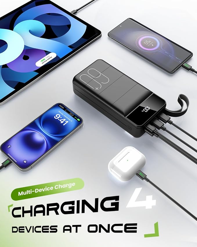 Nuxgal Power 60000mAh high-Capacity Fast-Charging Power Bank, Multiple Output Ports, Digital Battery Level Display, Multi-Functional Outdoor Camping Power Bank, Compatible with Multiple Devices