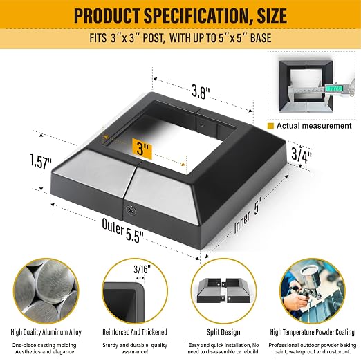 Post Cover Black (12, Post-3" Base-5")