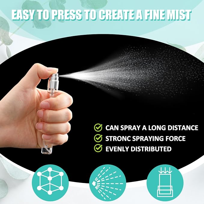 Zhehao 100 Pcs Mini Spray Bottles 10 ml Clear Glass Perfume Bottles Refillable Fine Mist Perfume Atomizer Portable Empty Sample Containers for Cleaning, Essential Oils, Travel (Silver Cap)
