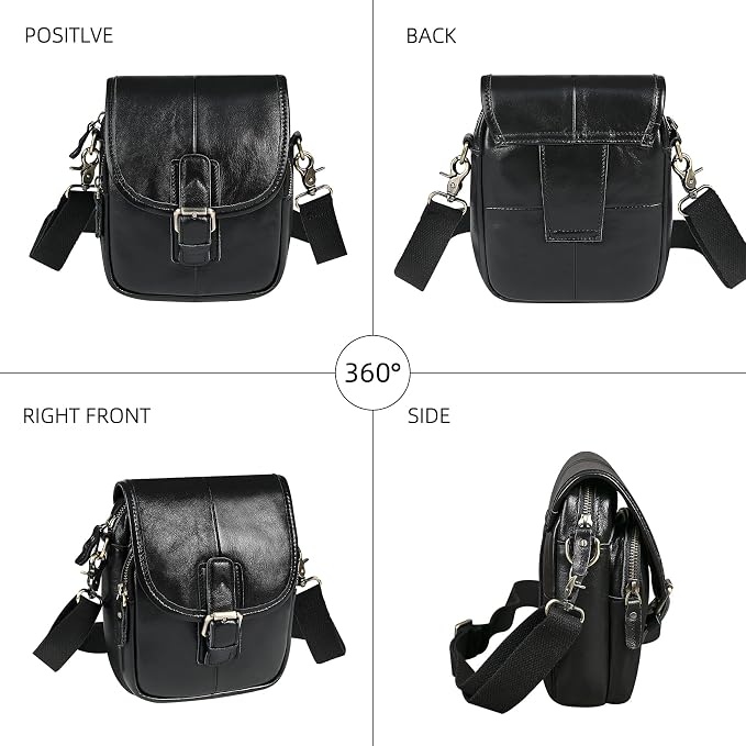 Water Resistant Canvas + Leather Hiking Riding Travel Fanny Waist Pack Small Phone Pouch For Men Women FB811-29 (1168-Black)