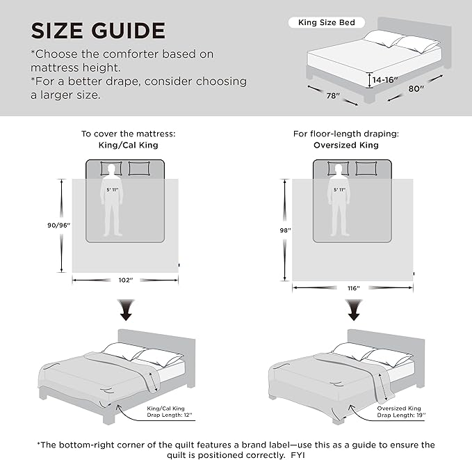 Bedsure Comforter Duvet Insert - Quilted Comforters Oversized King Size, All Season Duvet, GentleSoft Down Alternative Bedding, with 8 Tabs, Gifts for Women/Men, Brown, Oversized King 116 x 98 Inches
