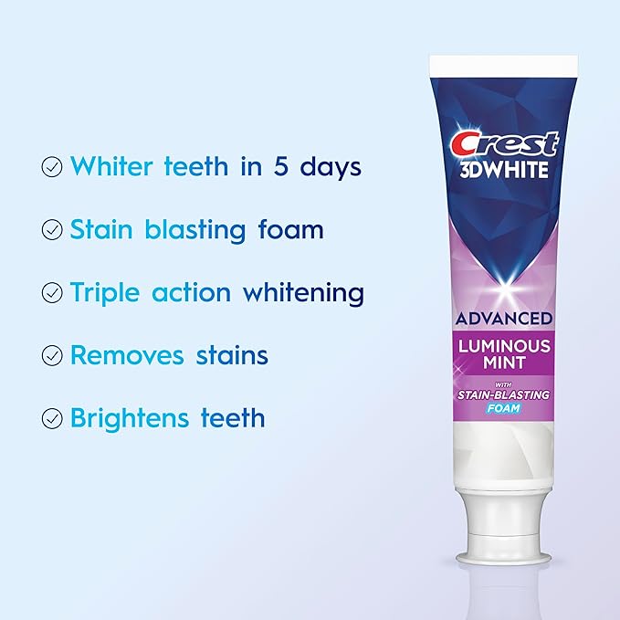 Crest 3D White Advanced Luminous Mint Teeth Whitening Toothpaste, Crest Toothpaste, 3.7 oz Pack of 4 - Helps Remove Surface Stains, Whitens Teeth, Strengthens Tooth Enamel, Protects Against Cavities